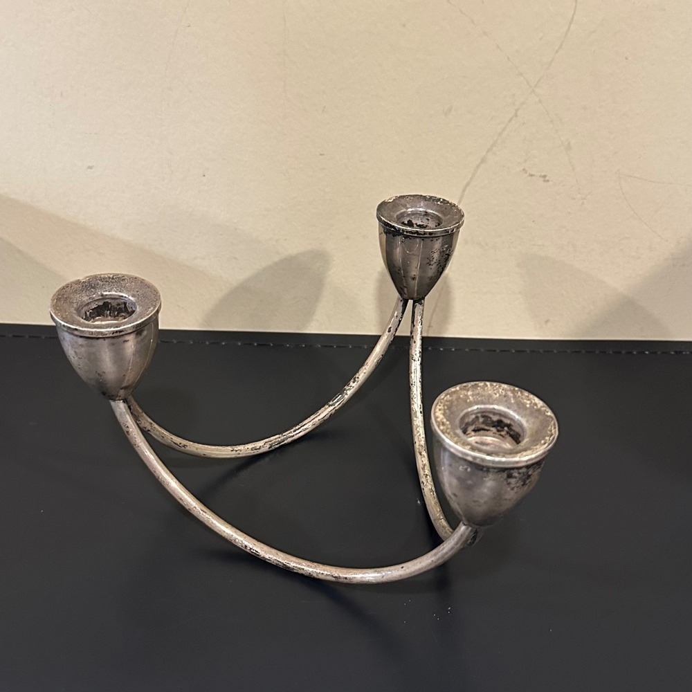 Vintage Sterling Silver Triple Candelabra Mid Century Modern Arched Candle Stick